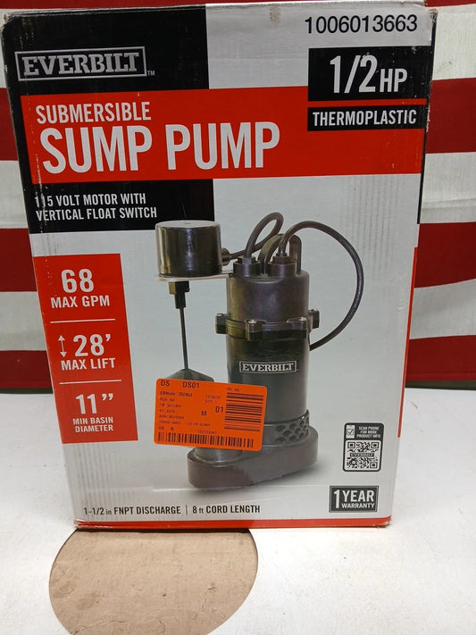 Everbilt Submersible Sump Pump Vertical Switch 1/2 HDSP50V