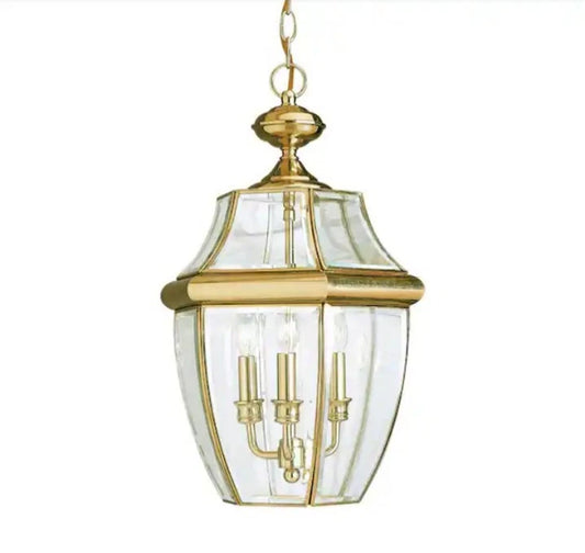 Lancaster 3-Light Polished Brass Outdoor Hanging Pendant with Dimmable Open Box