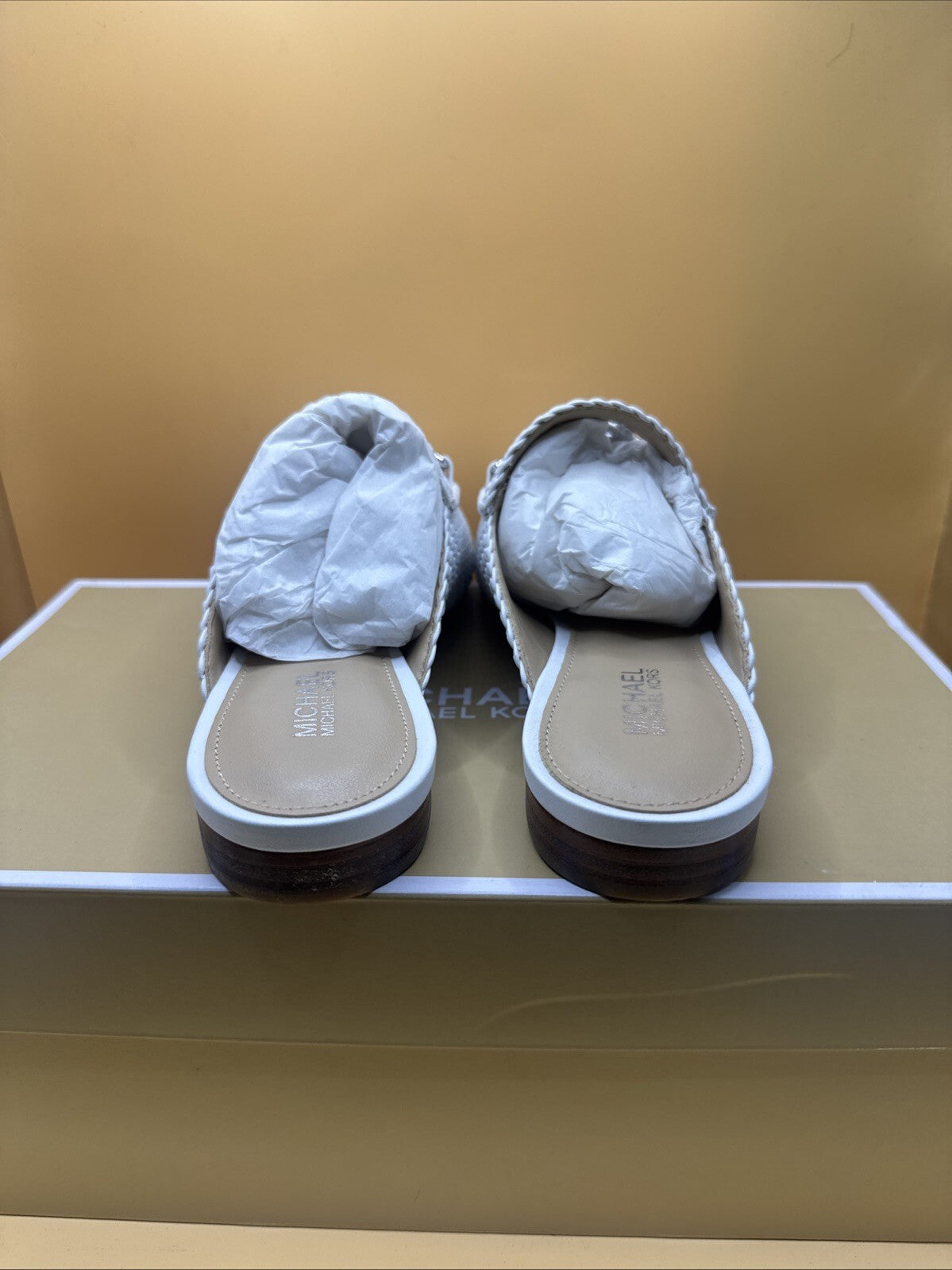 Michael Kors Napa Charlton Slide Mules Woven White Buckle Loafers Women US 5M
