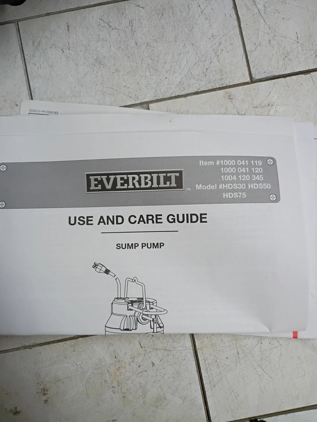 ON SALE Everbilt 1/3 HP Cast Iron Submersible Sump Pump- USED !!