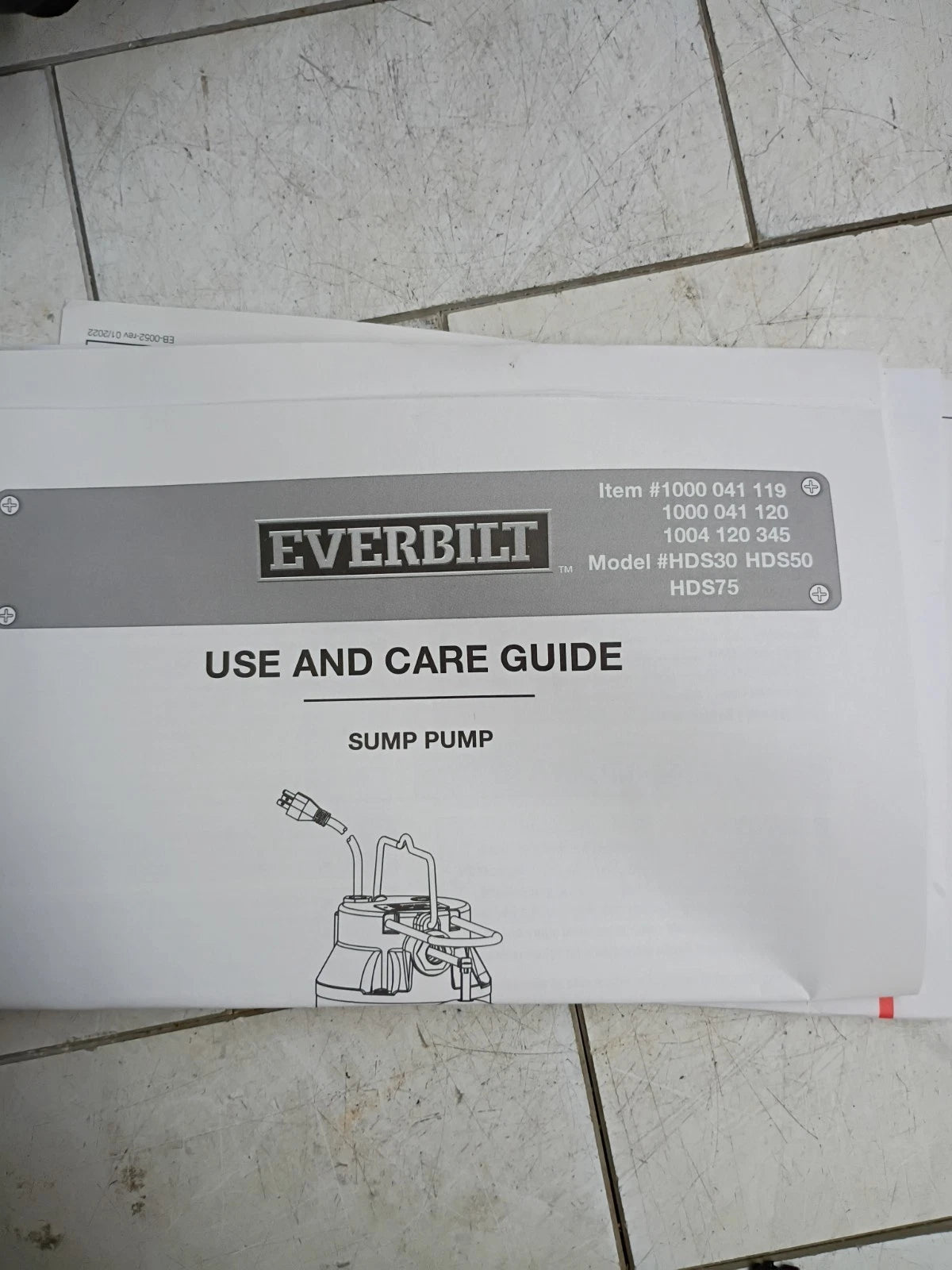 ON SALE Everbilt 1/3 HP Cast Iron Submersible Sump Pump- USED !!