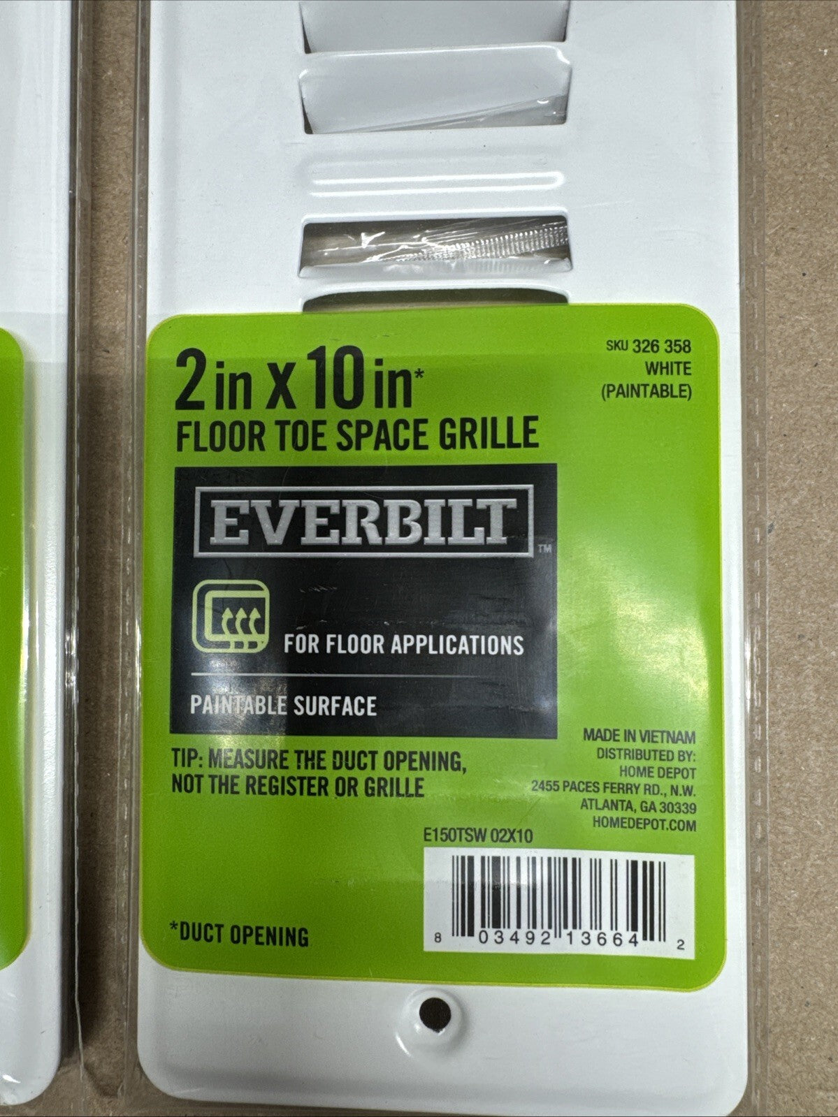 Lot Of 6 Everbilt 2 in. x 10 in. White Floor Toe-Space Grille