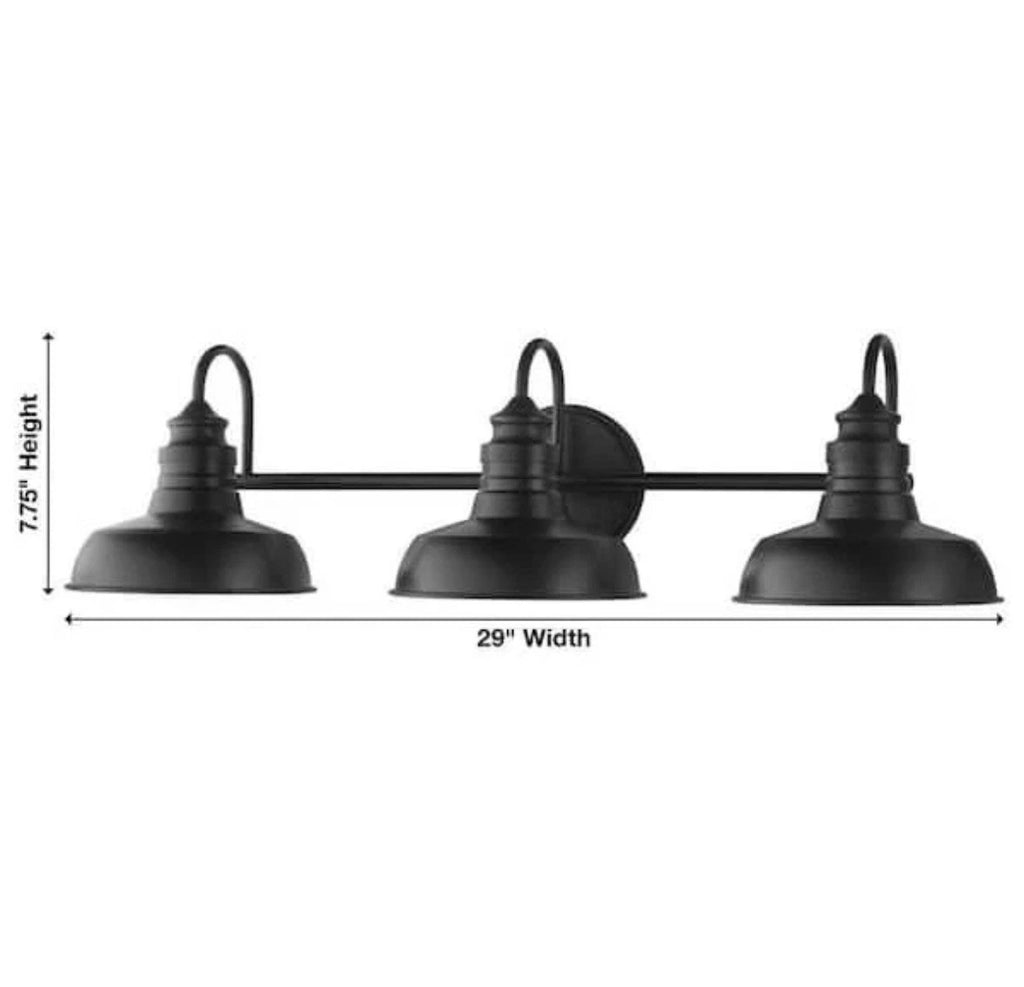 HAMPTON BAY Elmcroft 29 in. 3-Light Matte Black Vanity Light with Metal Shades