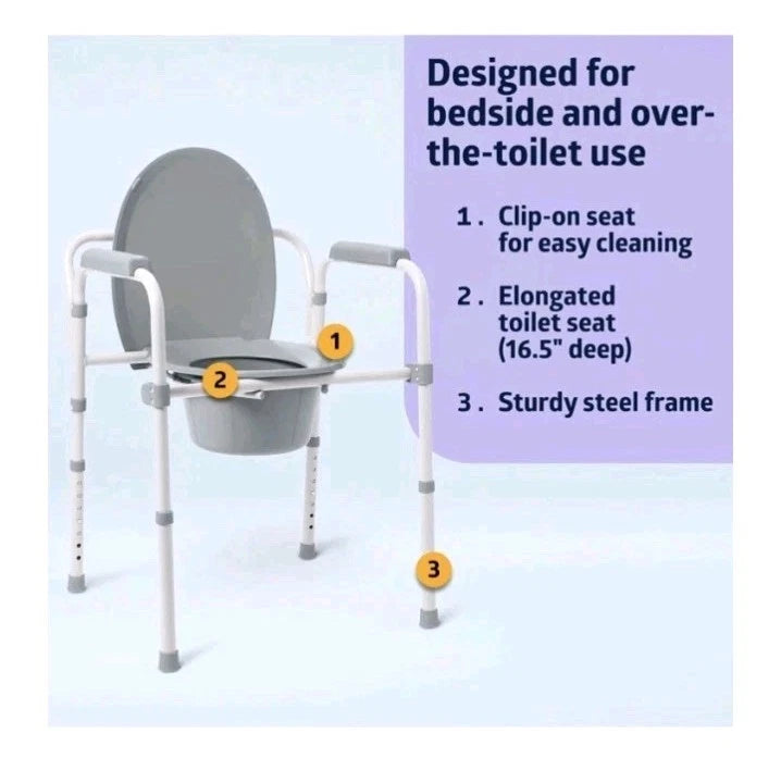 Guardian Folding 3-in-1 Steel Elongated Commode P/N G1 200X1 350lb Capacity OB