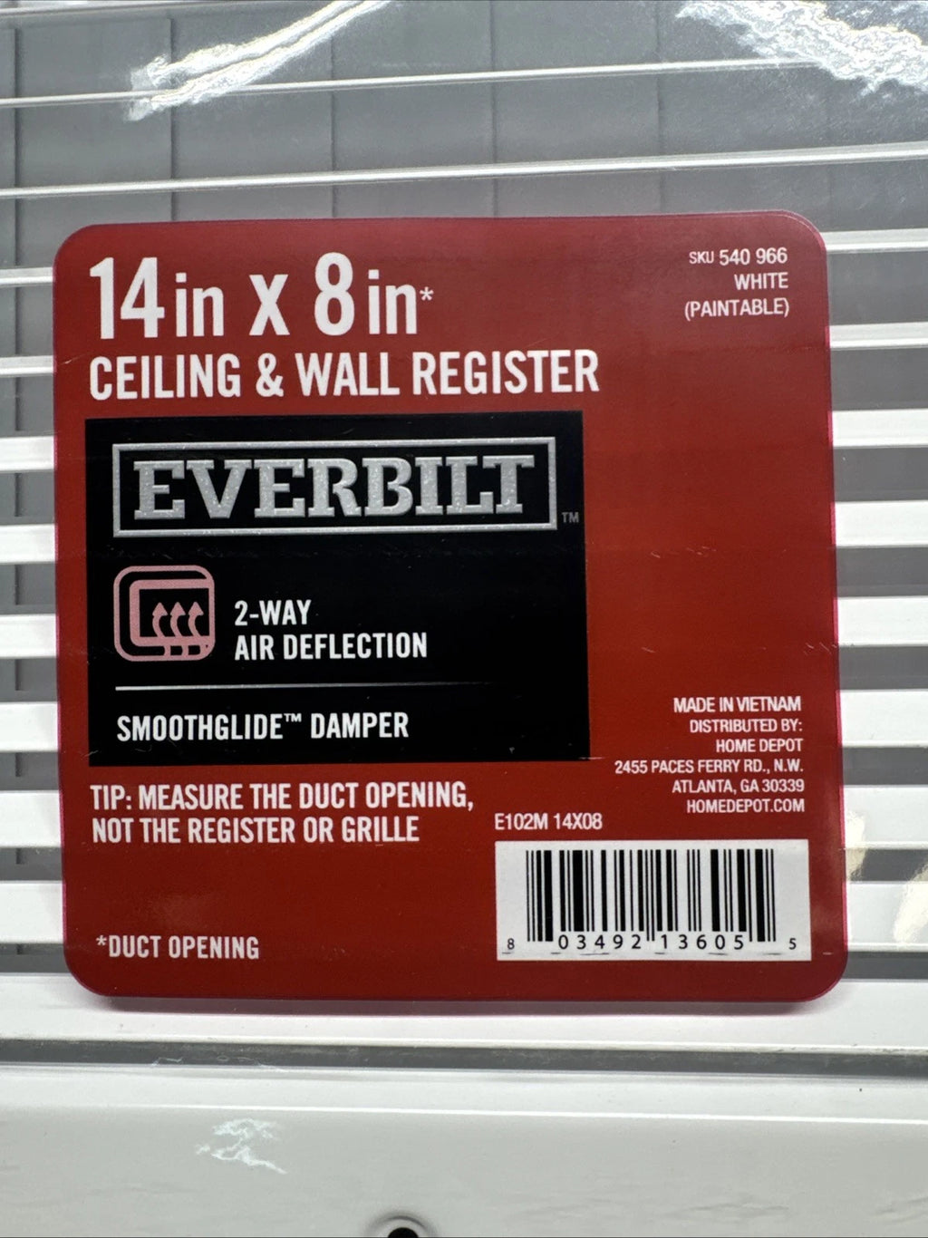 8PK Everbilt 14 in. x 8 in. 2-Way Steel Wall and Ceiling Register, White