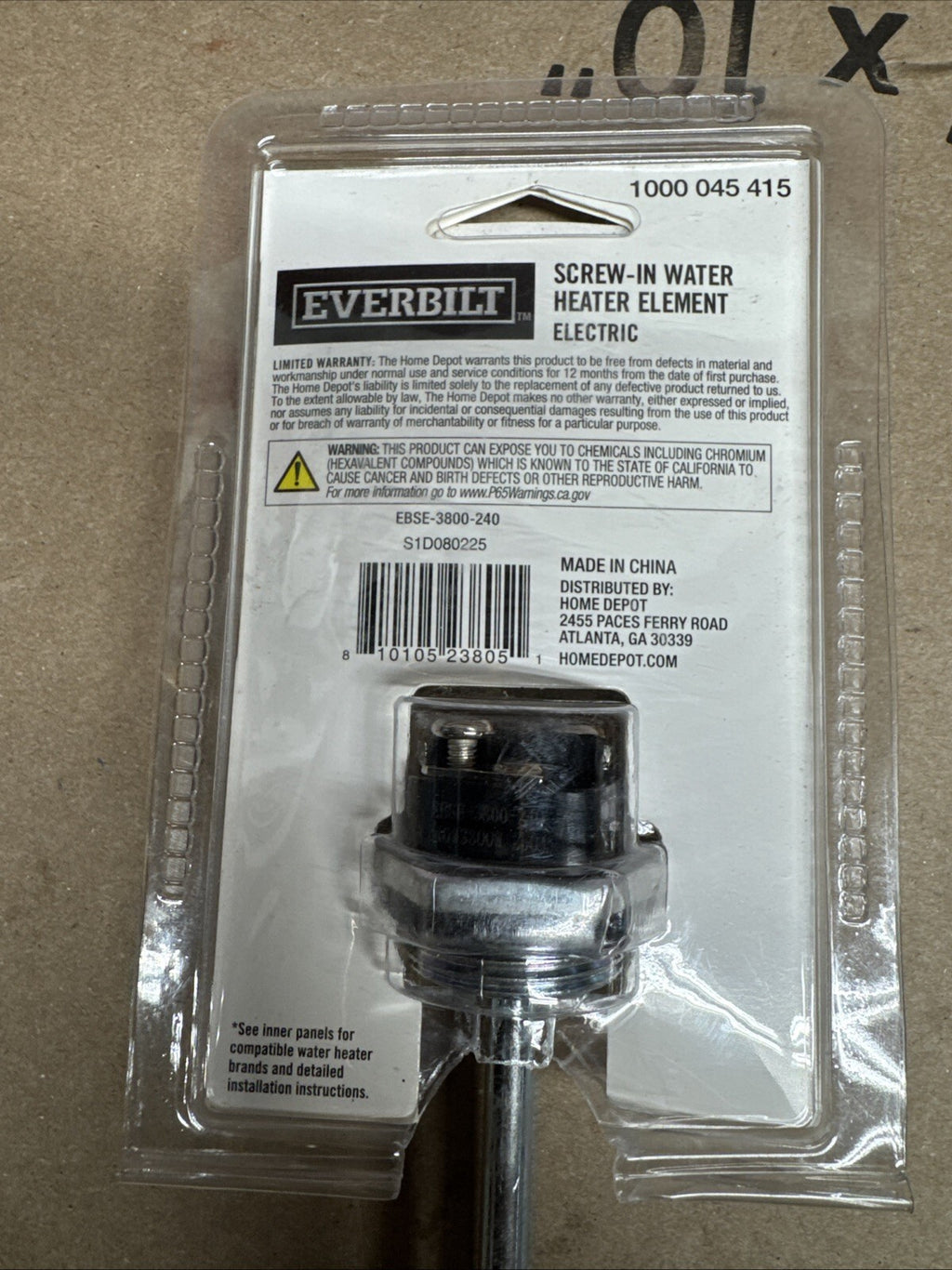 3 Pk Everbilt HWD Water Heater Element 3800W 240V EBSE-3800-240