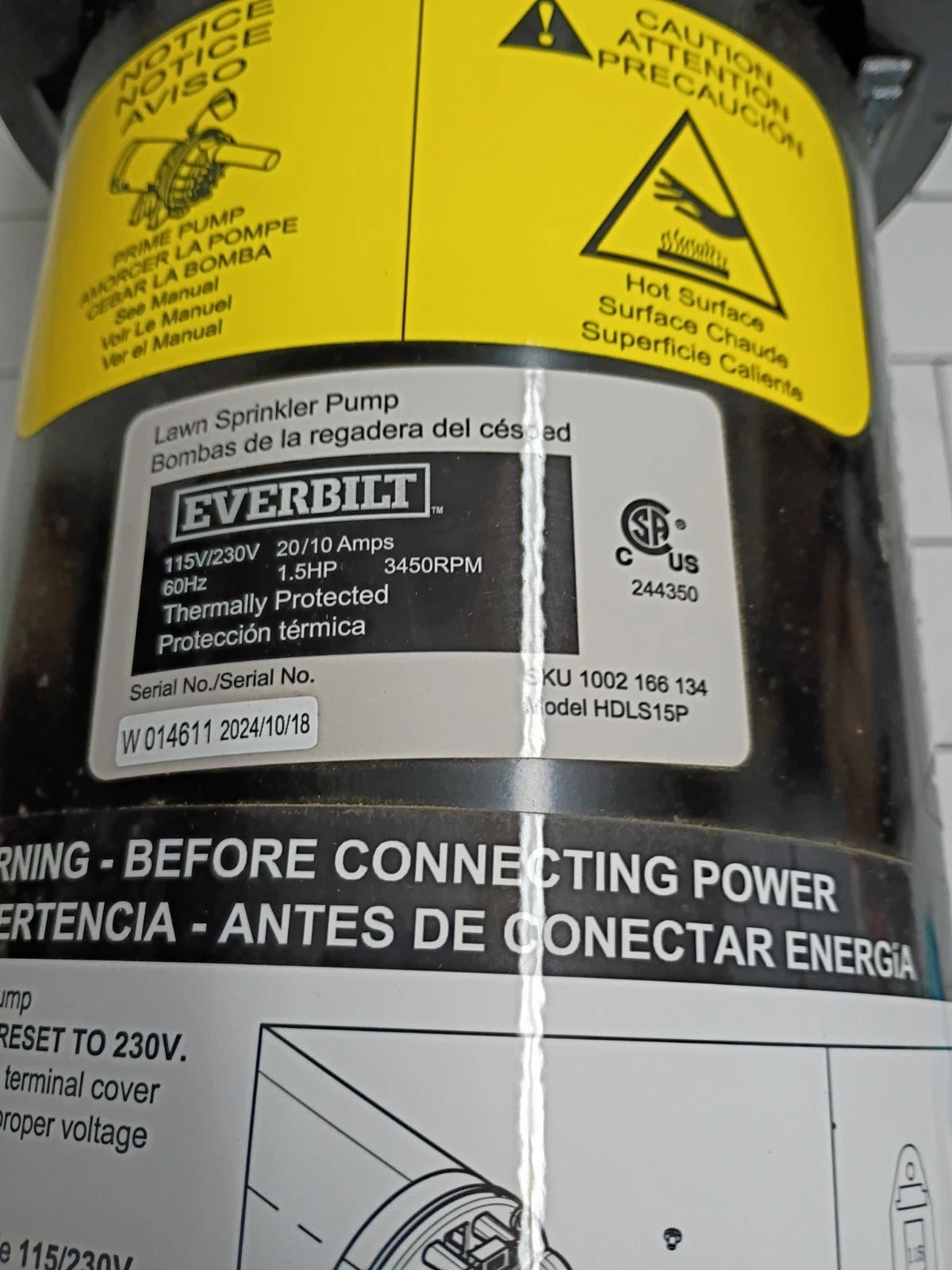 Everbilt HDLS15P Lawn Irrigation Pump Plastic 1-1/2HP HDLS15P Open Box