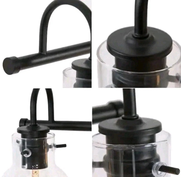 LNC A04099 3-Light 22" Black Bathroom Vanity Light Clear Globe Glass Shades OB