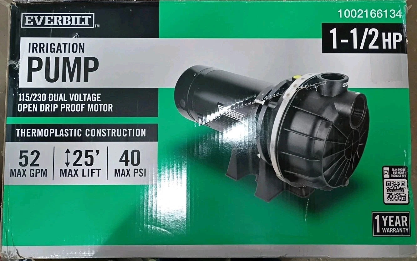 Everbilt HDLS15P Lawn Irrigation Pump Plastic 1-1/2HP FOR PARTS ONLY