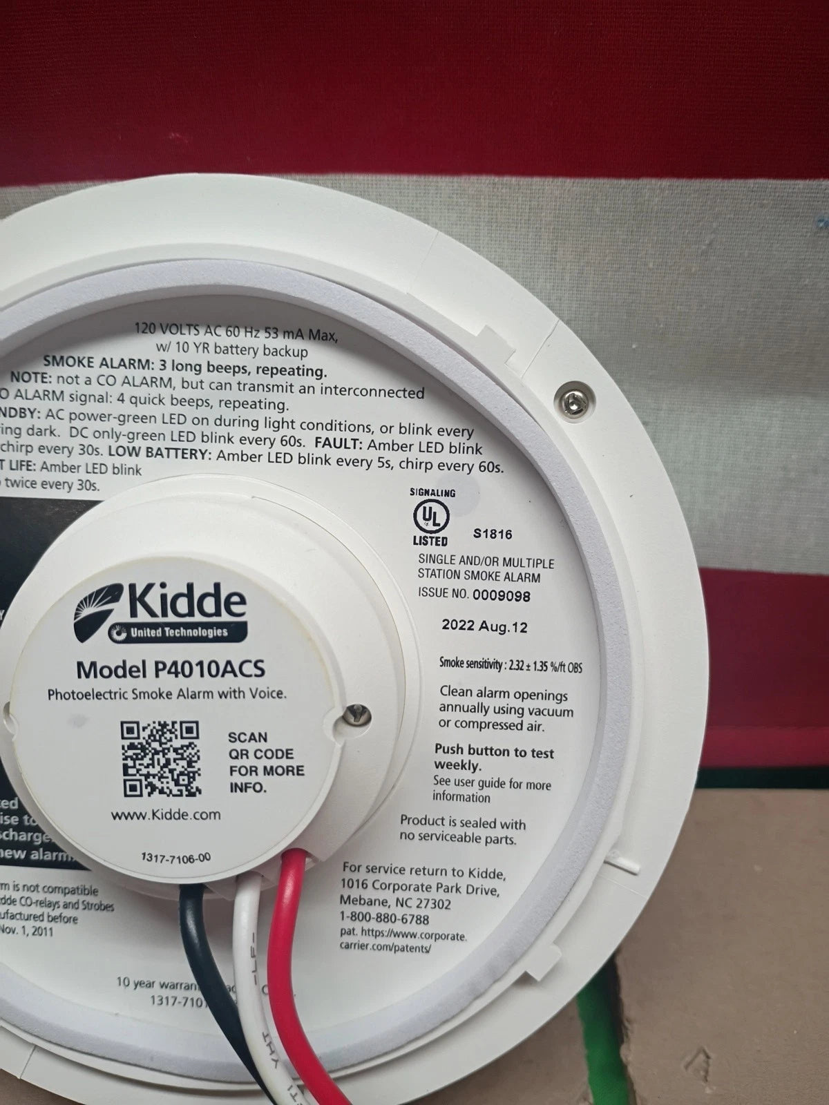 Kidde Hardwired Smoke Detector with Voice Alarm 10 Year Battery Backup P4010ACS