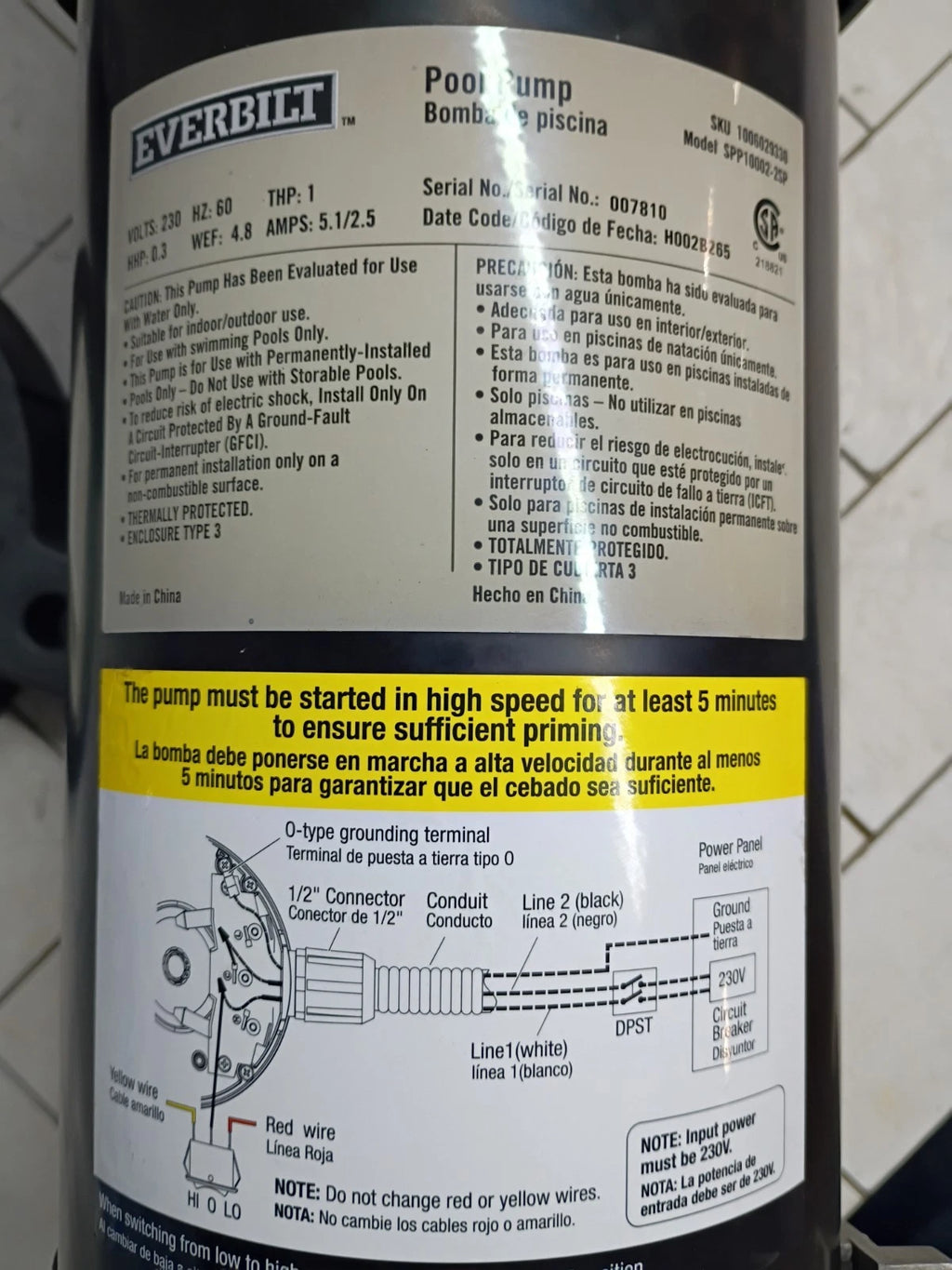Everbilt SPP10002-2SP 1 HP 2-Speed Pool Pump 230-Volt OPEN BOX