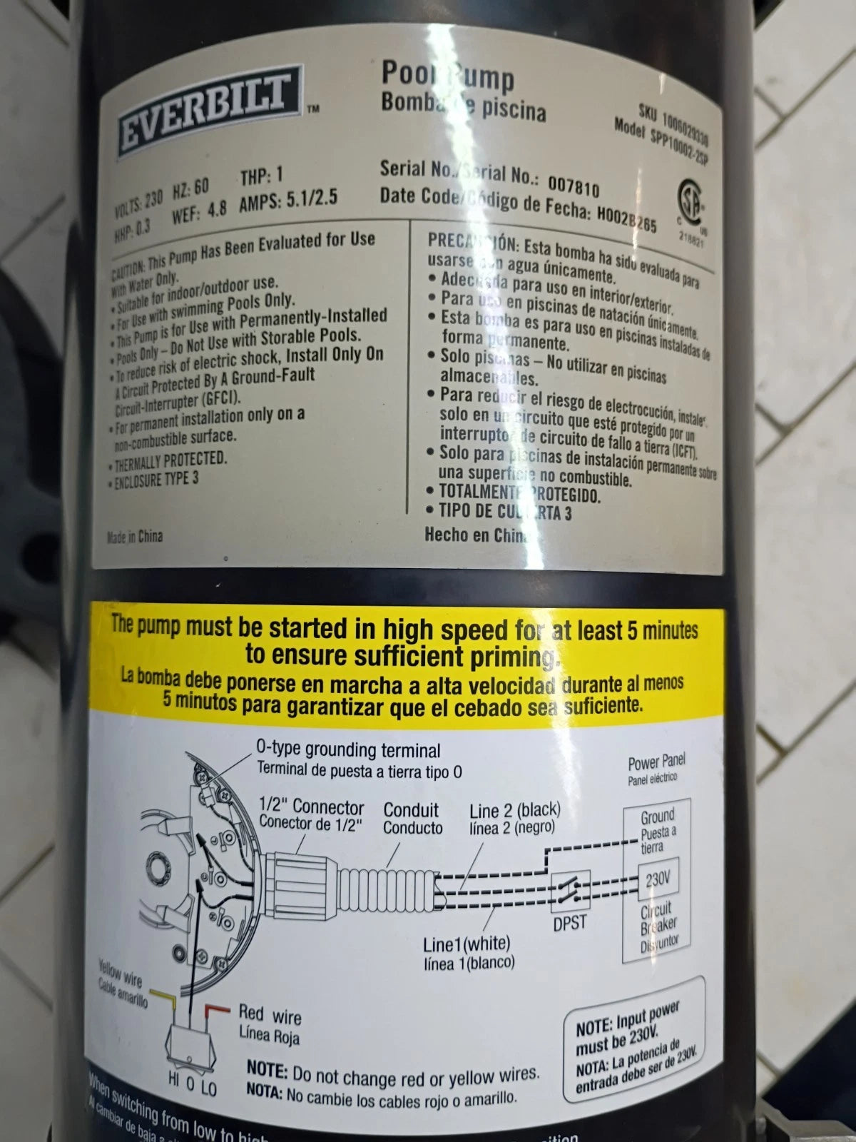 Everbilt SPP10002-2SP 1 HP 2-Speed Pool Pump 230-Volt OPEN BOX