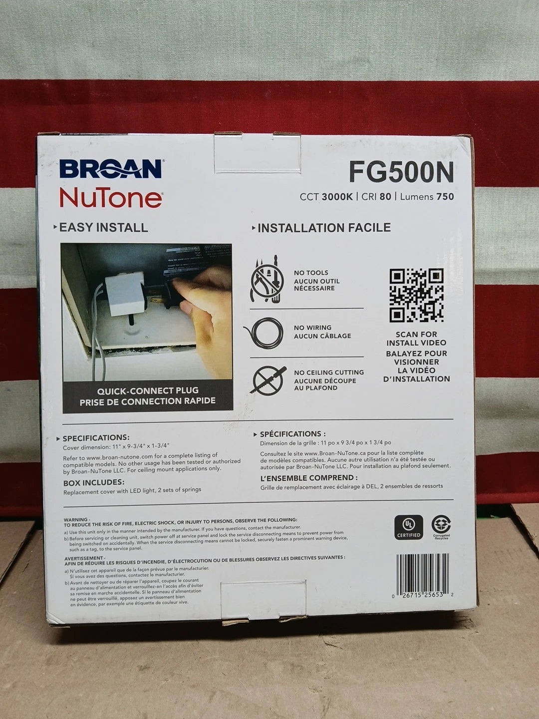 Broan NuTone Bathroom Fan Replacement Cover with Light FG500N in White