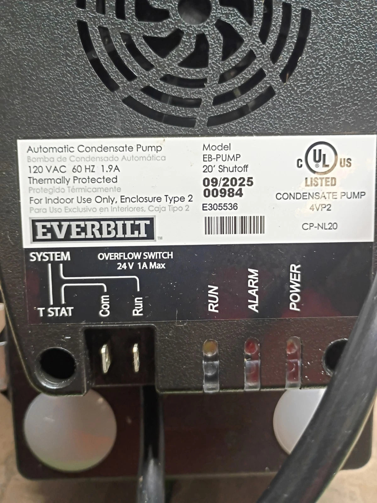 Everbilt 120-Volt Condensate Pump Open Box