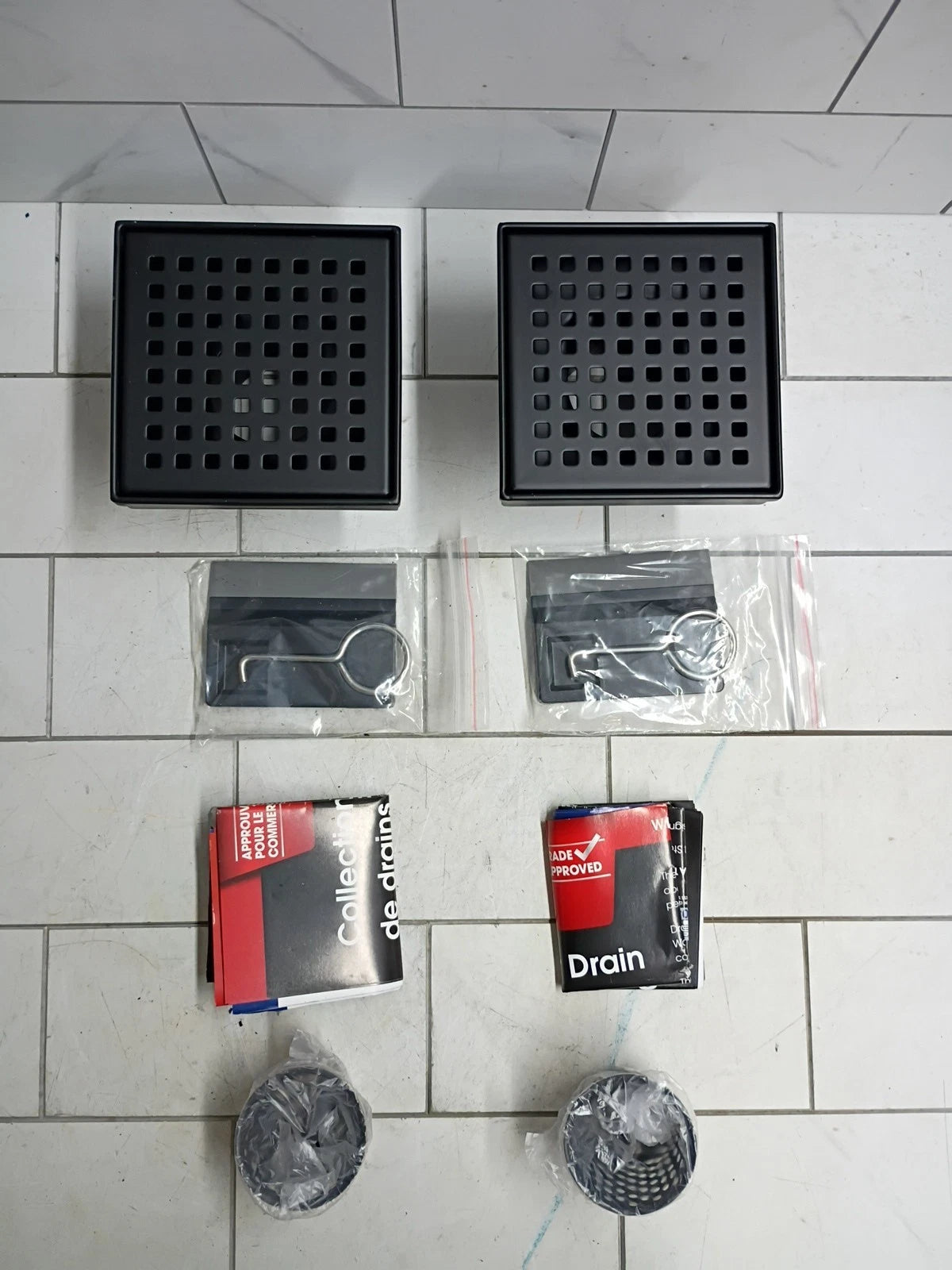 2pk RELN 4" X 4" Square Shower Drain Stainless Steel Open Box Read Description