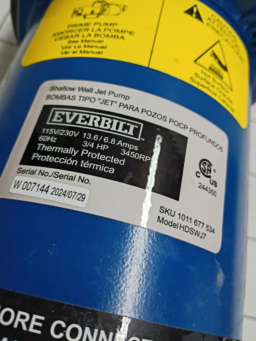 Everbilt HDSWJ7 3/4 HP Cast Iron Shallow Well Jet Pump *Parts Only*