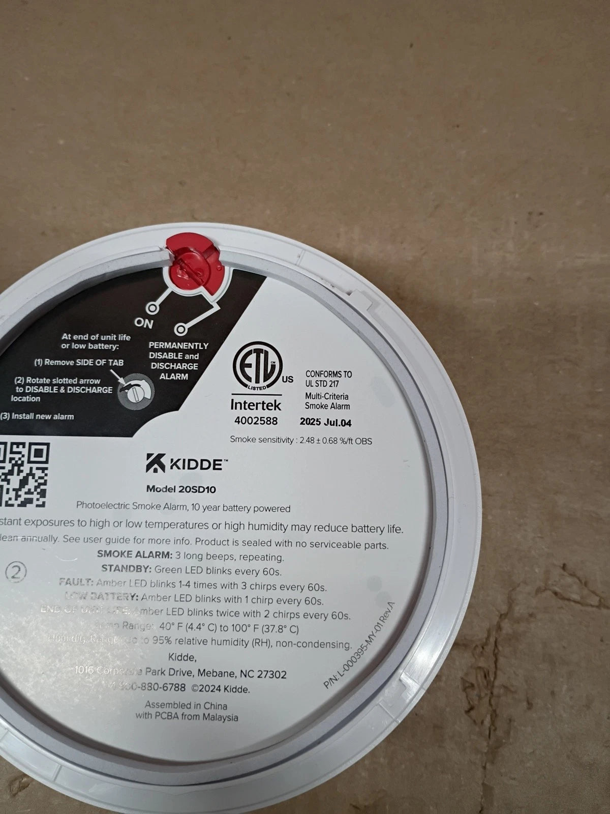 Kidde Smoke Detector Battery Powered LED Warning Light Indicators ,20SD10