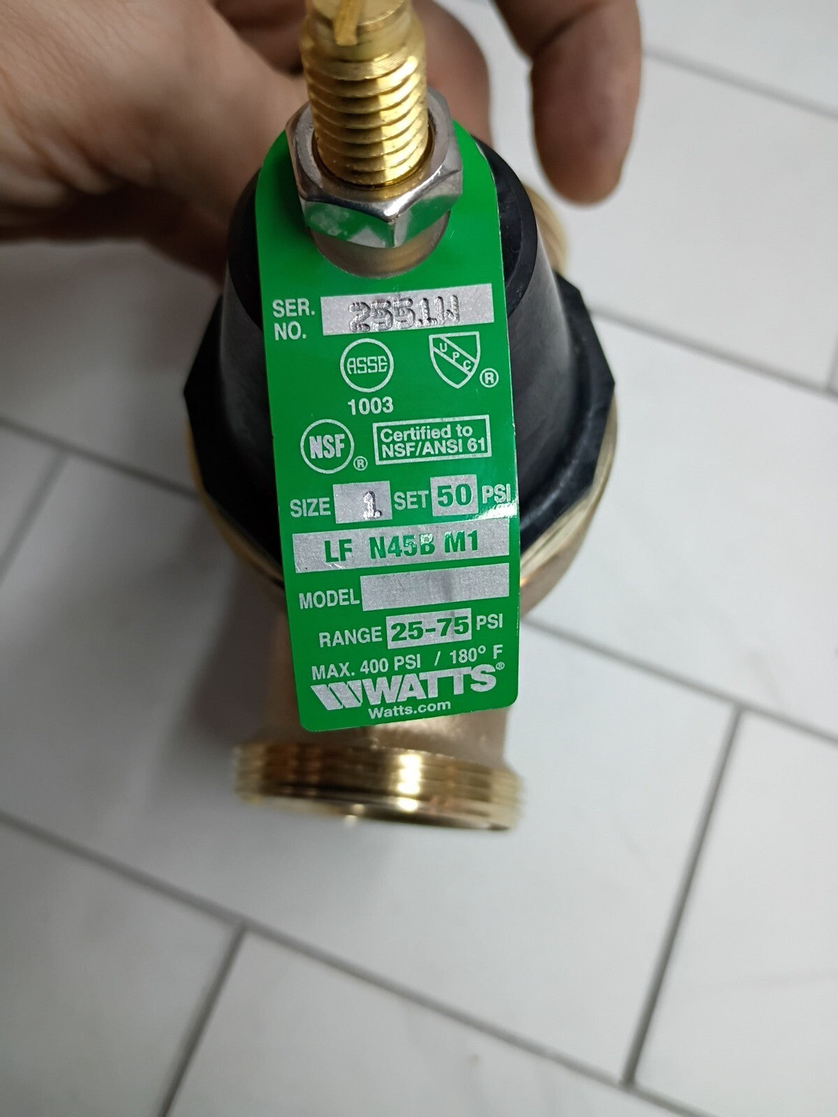 Watts 1 in LFN45BM1 Lead-Free Brass FPT x FPT Pressure Reducing Valve *No Unions