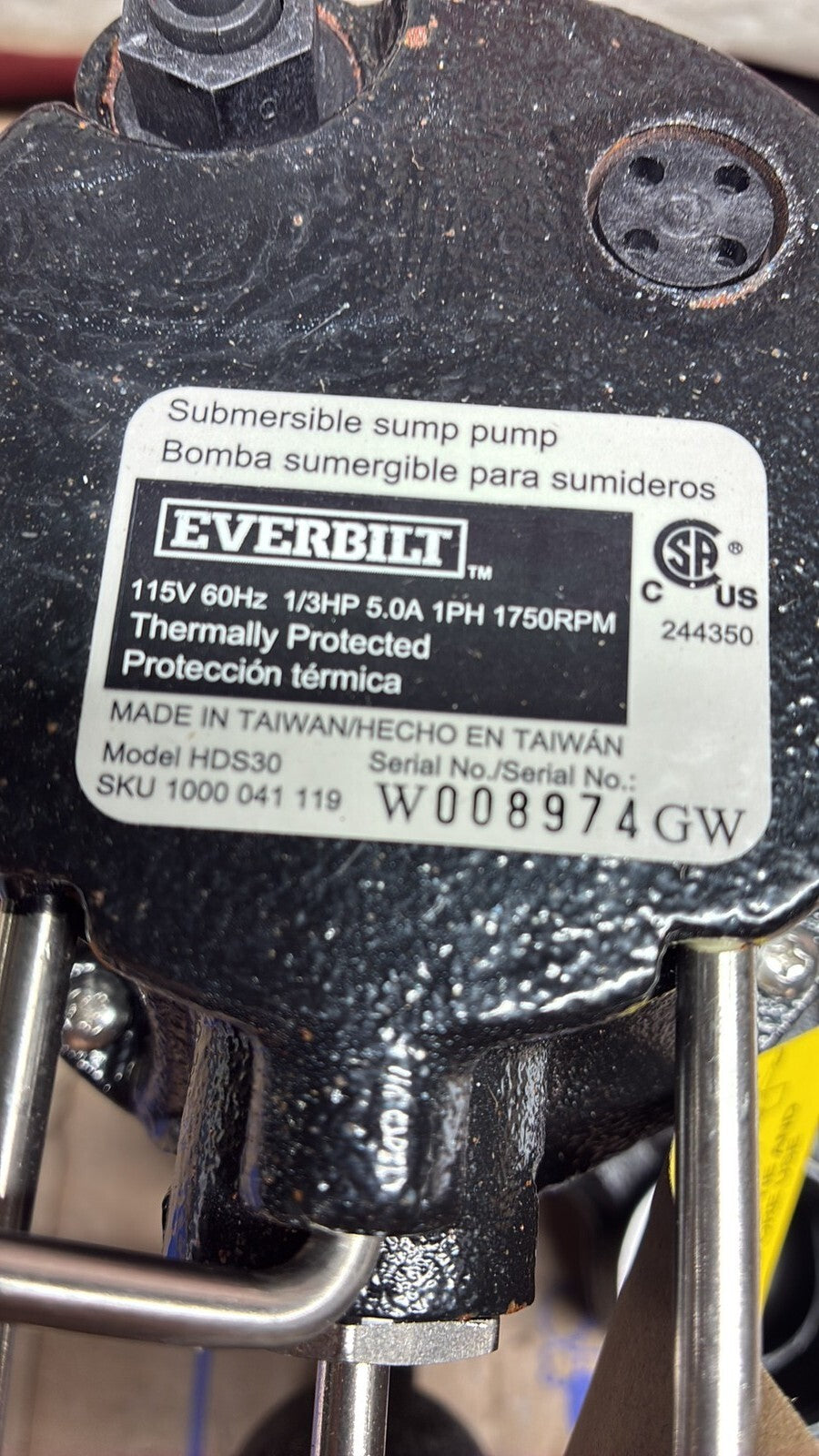 Everbilt 1000041119 1/3 HP Cast Iron Submersible Sump Pump New Open Box