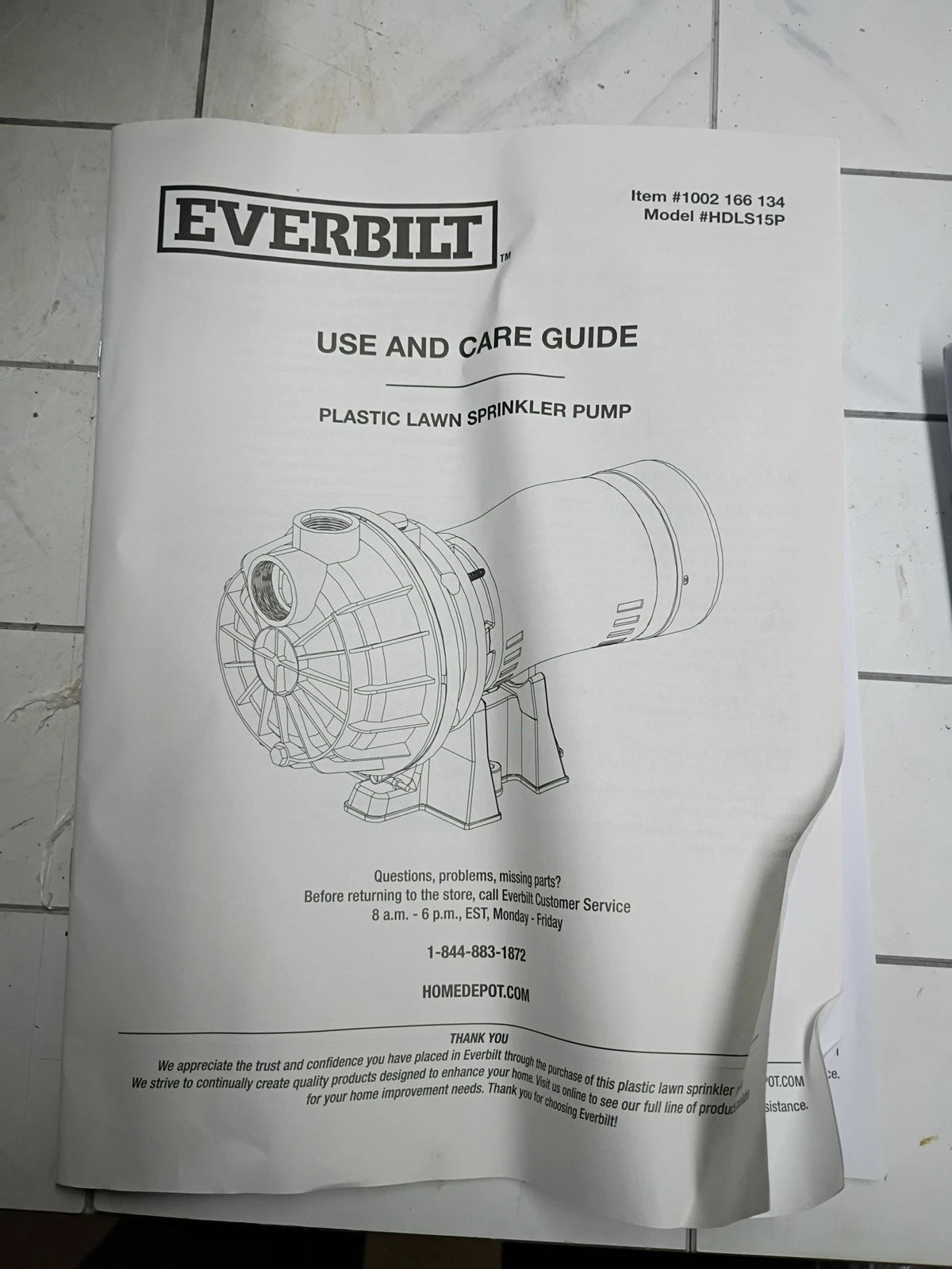Everbilt HDLS15P Lawn Irrigation Pump Plastic 1-1/2HP 52-GPM, OPEN BOX