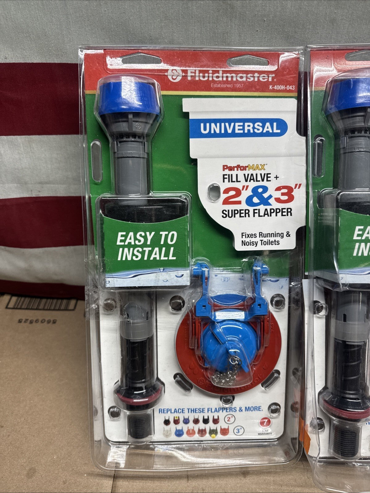3pck Fluidmaster Fill Valve + 2” & 3” Super Flapper Kit K-400H-043 OPEN BOX