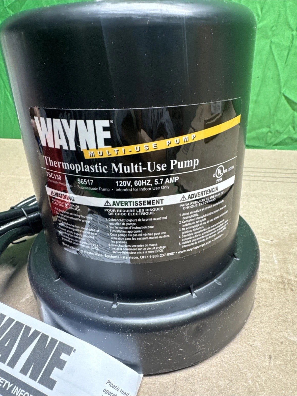 Wayne TSC130 Multi-Use pump 1000 Gallons/Hour Thermoplastic NEW OPEN BOX.