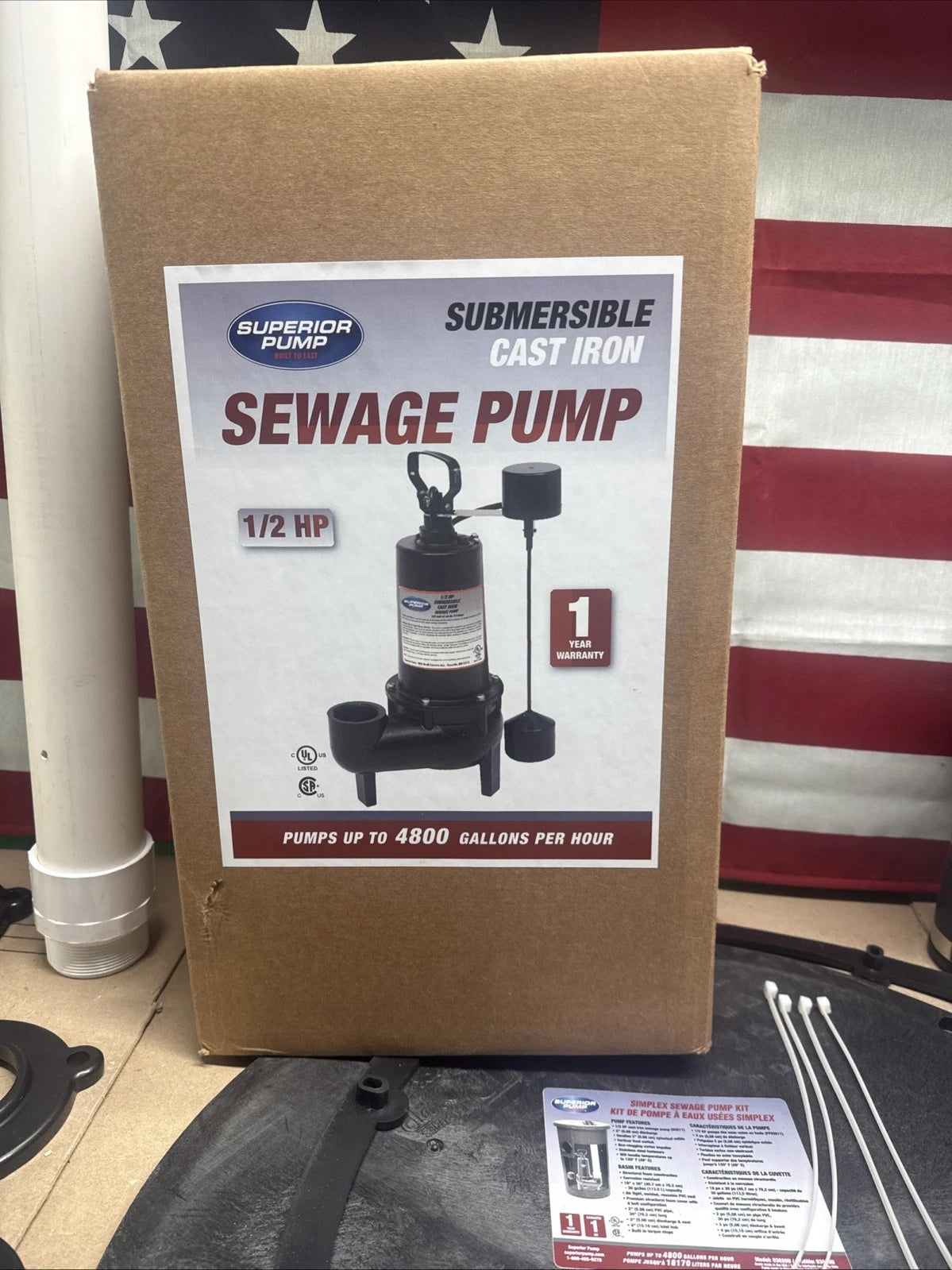 93020U Superior Pump 1/2HP 2"Cast Unassembled Simplex Sewage Sump Pump Kit NIB!
