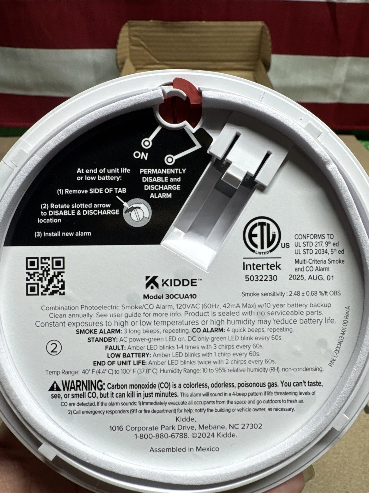 Kidde Smoke & CO Detector, 10-Year Battery, LED Warning Indicators 30CUD10~