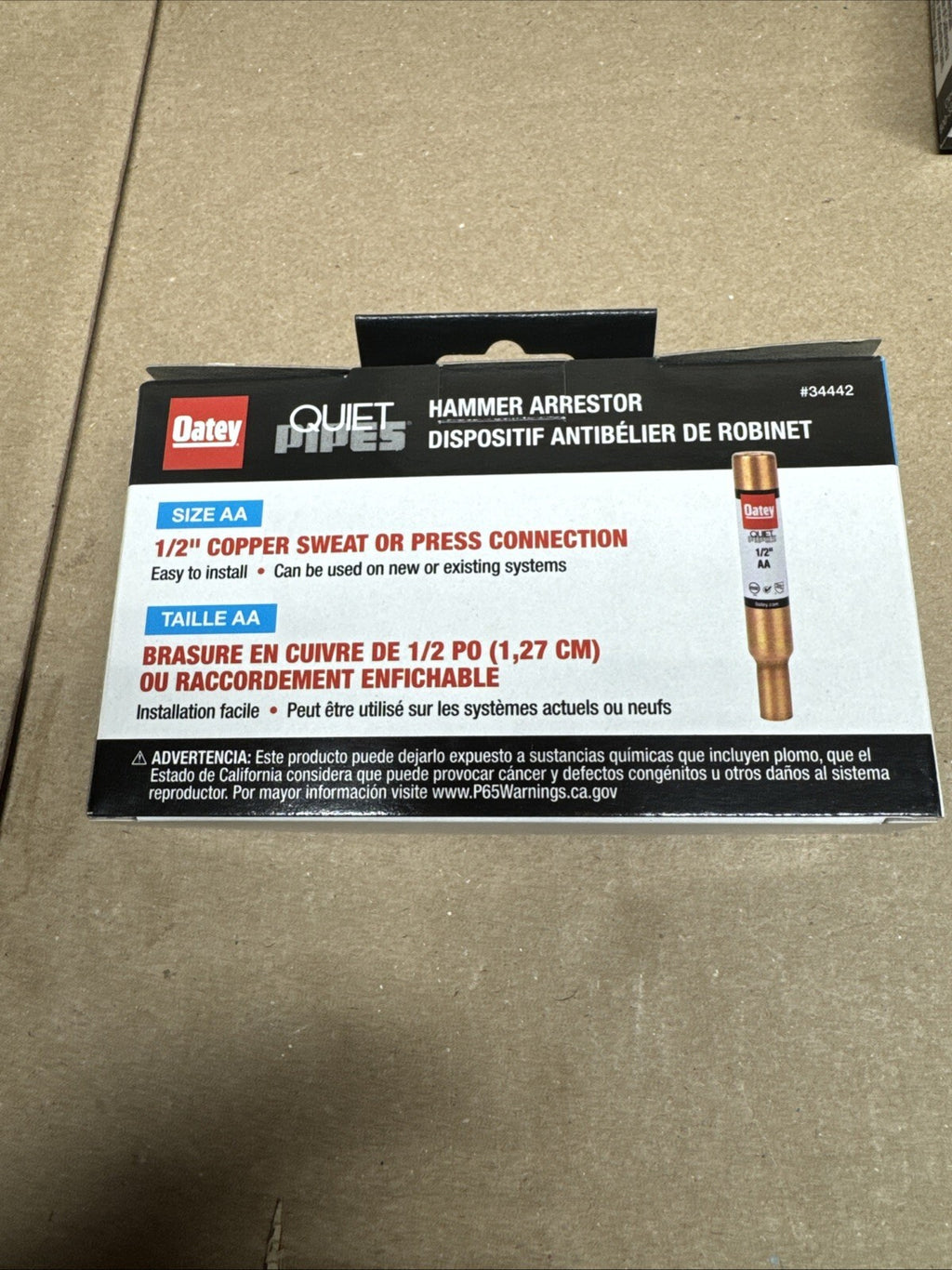 6Pk Oatey Quiet Pipes SWT/Press AA Straight Hammer Arrestor 1/2" Male 34442