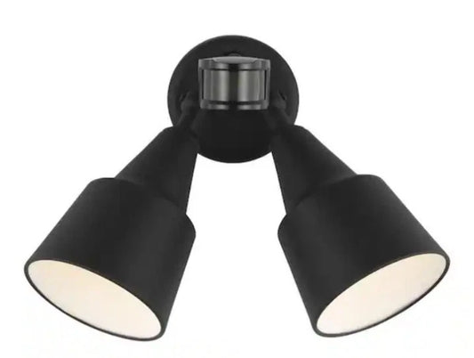 2 Head Black Motion Activiated Outdoor Flood Light with Photo and LED Light OB