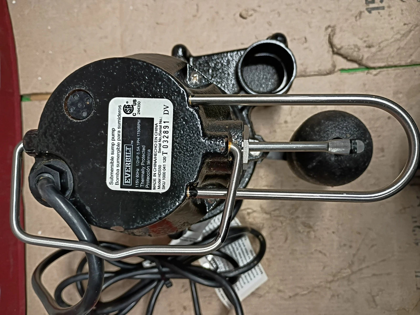 Everbilt HDS50 1/2 HP Cast Iron Sump Pump Model OPEN BOX.