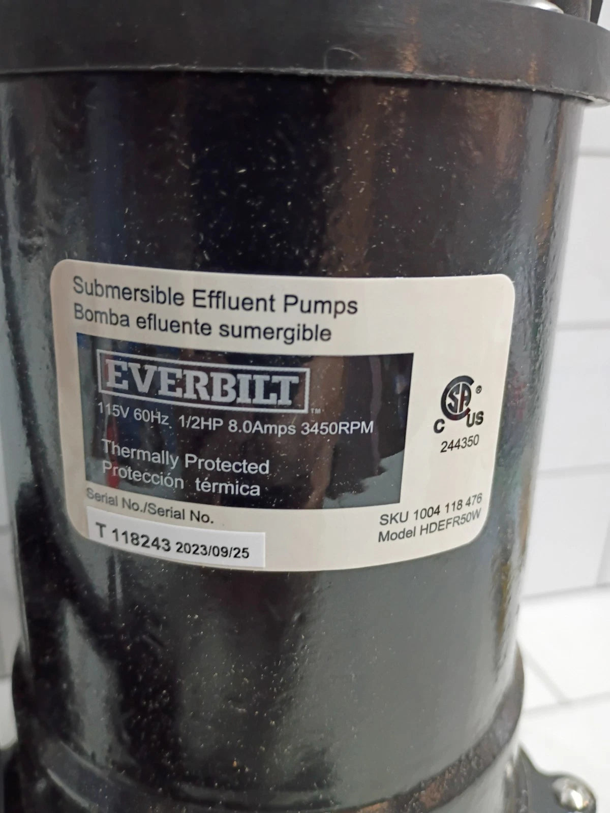 Everbilt HDEFR50W 1/2 HP Effluent Pump, Open Box.