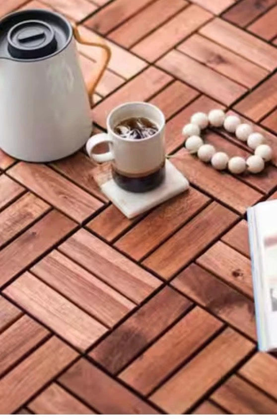 (20PK) Acacia 12 in. x 12 in. Acacia Wood Interlock Deck Tiles Checker Pattern