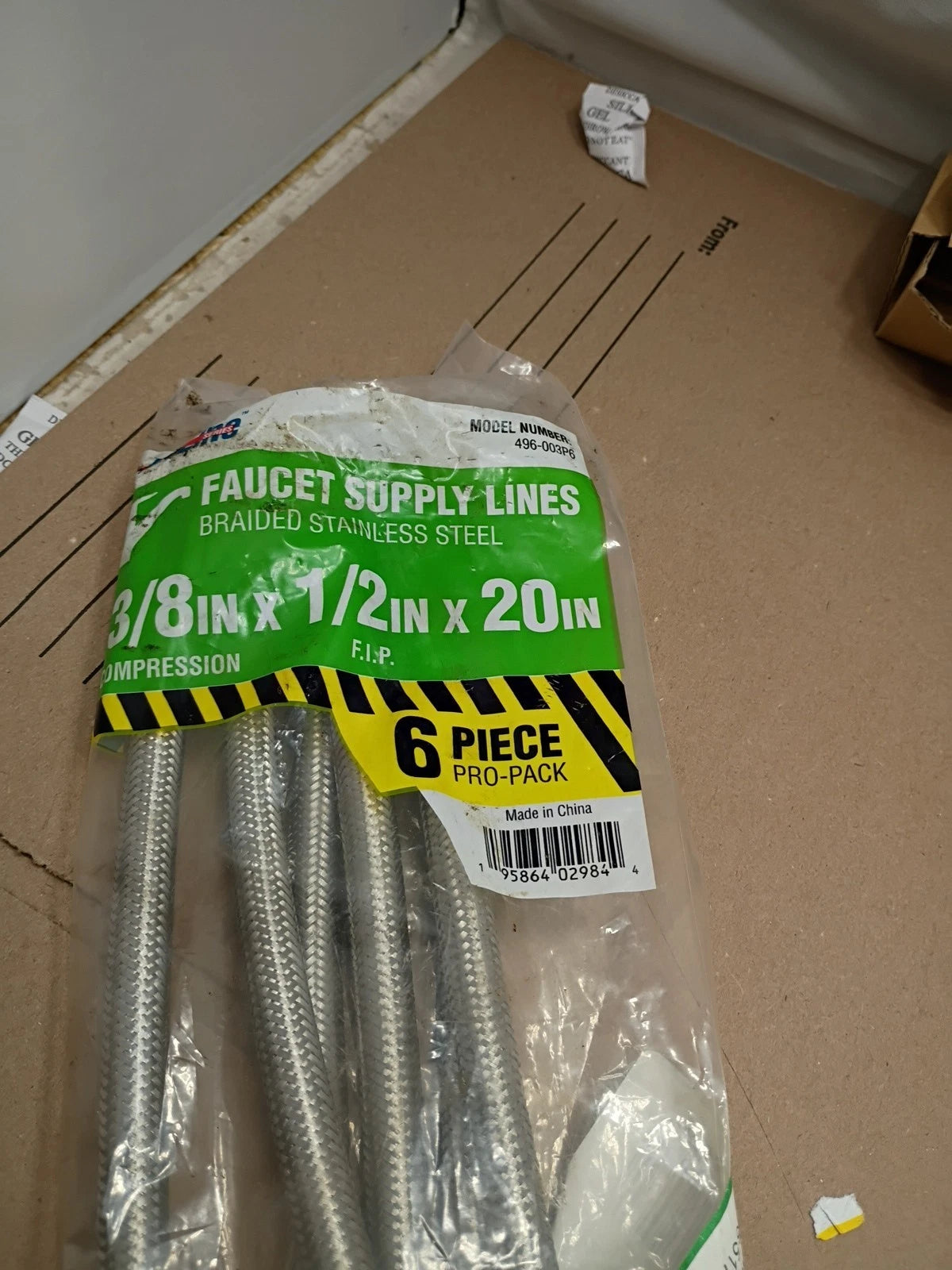 6PK Braided Stainless Steel Faucet Supply Lines 3/8 x 1/2 x 20inch