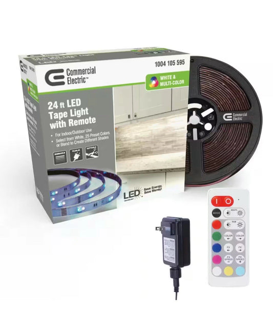 LED Tape Light 24 ft Dimmable White Multicolor (RGB+W) Indoor/Outdoor Remote