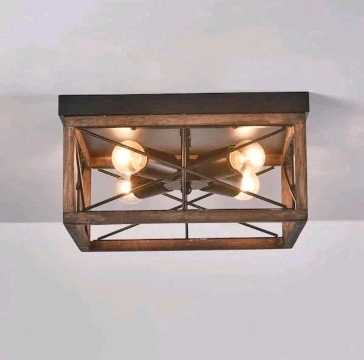 Light Farmhouse Rustic Square Wooden Flush Mount Ceiling Light MB-8834BK OB