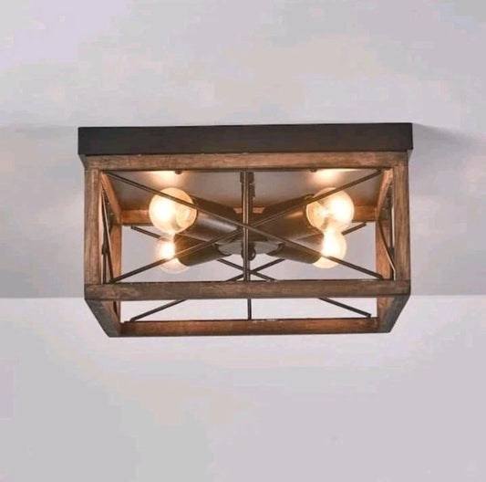 Light Farmhouse Rustic Square Wooden Flush Mount Ceiling Light MB-8834BK OB