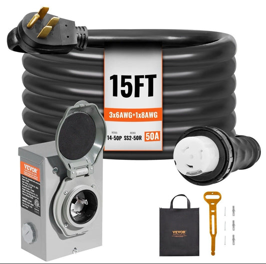 VEVOR 50 Amp Generator Cord and Power Inlet Box 15FT, NEMA 14-50P/SS2-50R STW