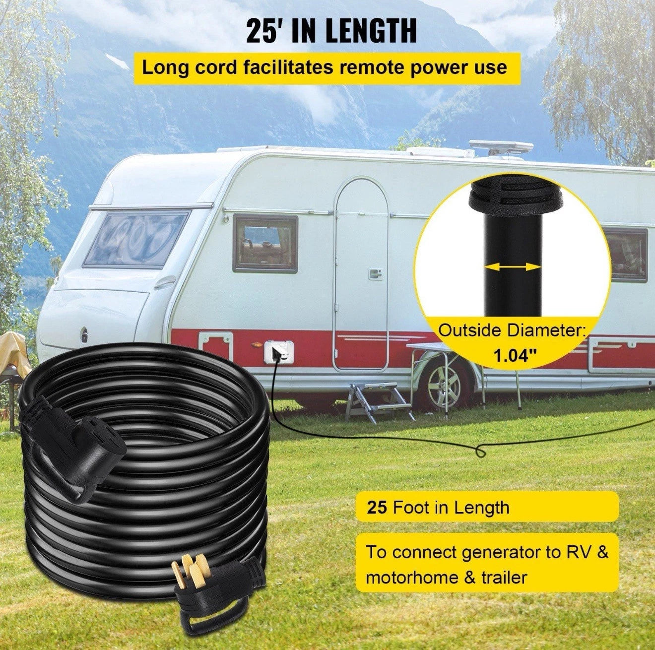VEVOR 25 FT 50Amp RV Extension Cord NEMA N14-50P to N14-50R, 125 / 250V Heavy D.