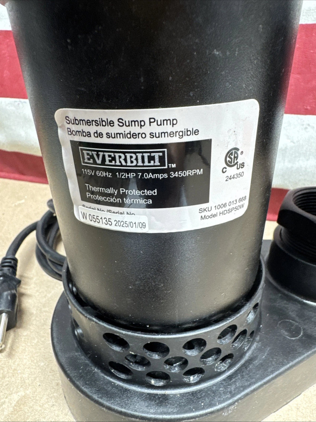 Everbilt HDSP50W 1/2 HP Submersible Aluminum Sump Pump with Tethered Switch OB