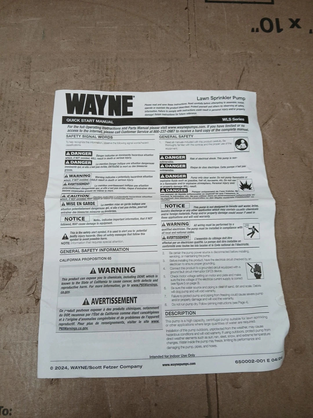 Wayne 2 HP Permanent Lawn Sprinkler Pump New-Open Box.