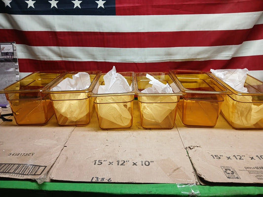 Lot Of 6 StorPlus High Heat Food Pans 1/3 Sz 6" Amber Color