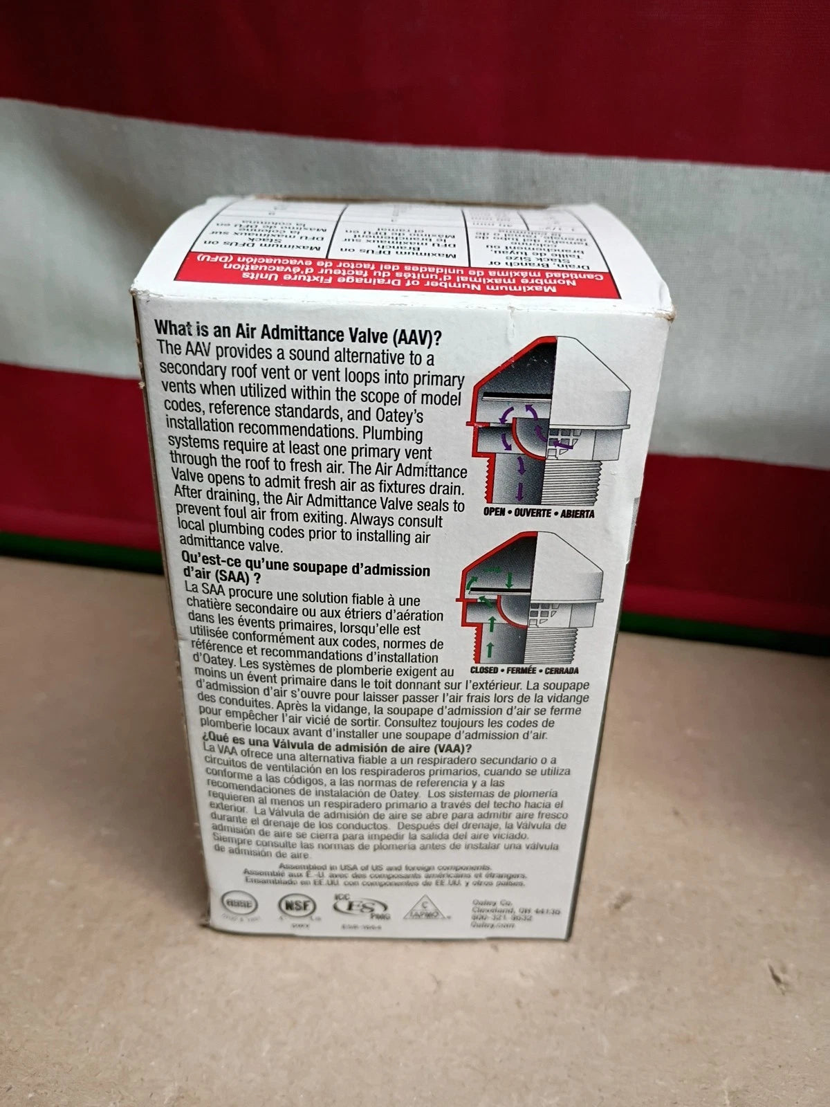 8pk Oatey 39016, Sure-Vent 1-1/2 in. x 2 in. PVC Air Admittance Valve New OB
