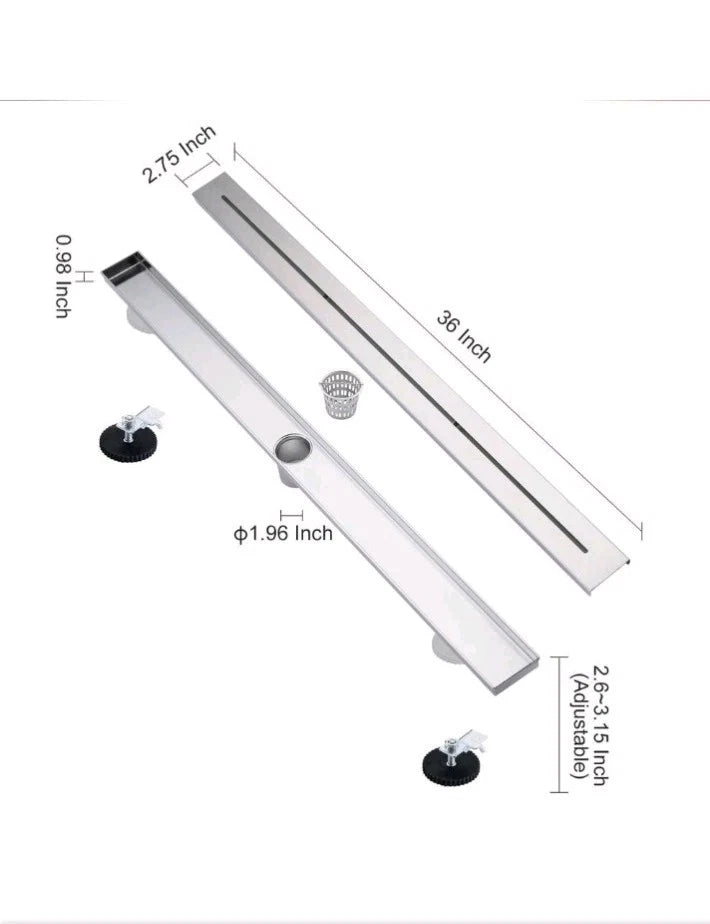 RAINLEX 36 in. Stainless Steel Linear Shower Drain with Square Pattern Drain