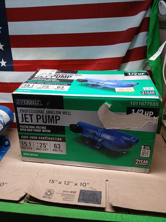 Everbilt Shallow Well Jet Pump Cast Iron 1/2HP HDSWJ Tested*