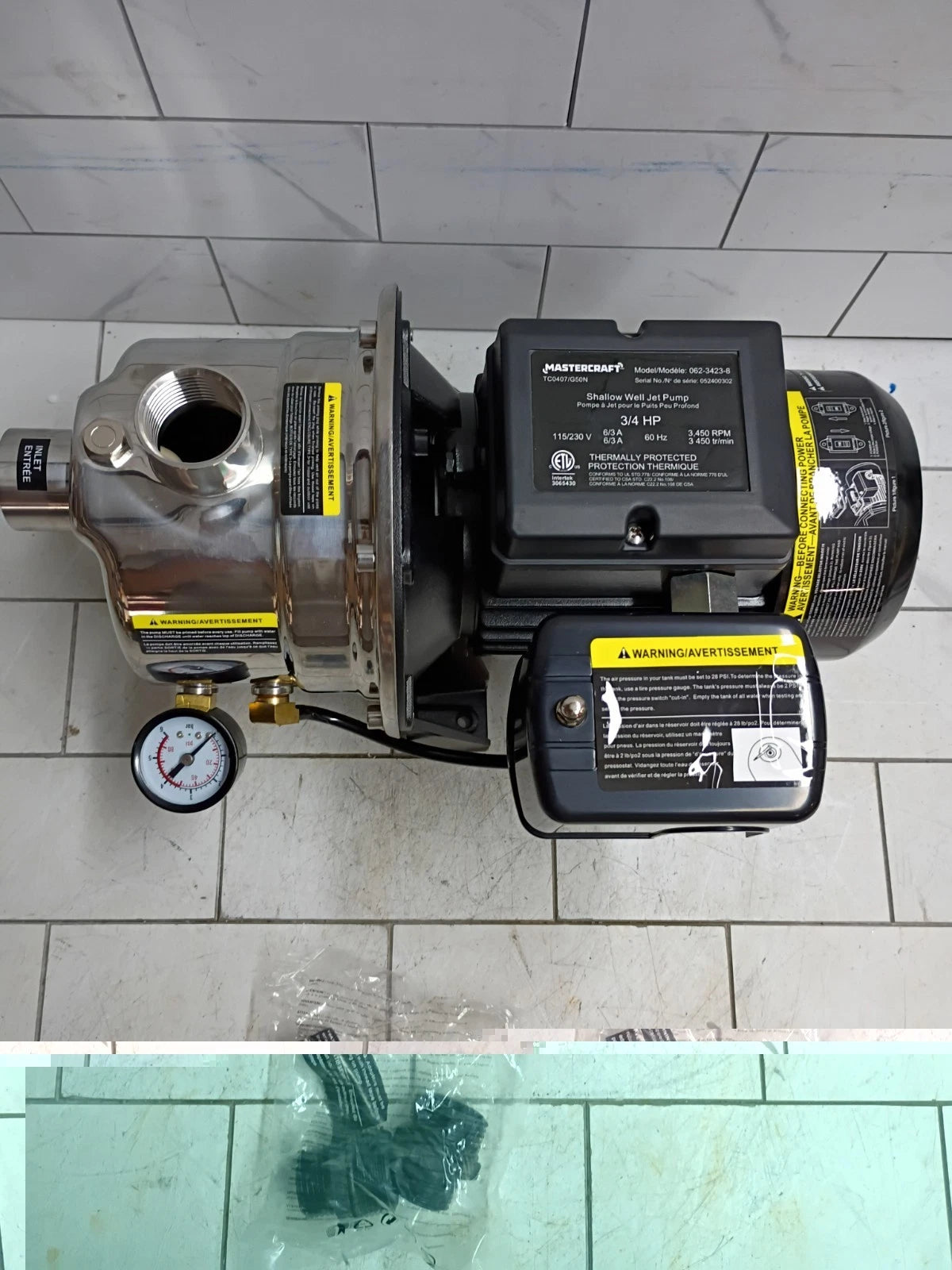 Mastercraft 3/4 HP Shallow Well Jet Pump Ships Fast Stainless Steel OPEN BOX