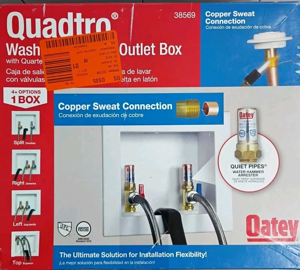 Sweat Connection Washing Machine Outlet Box Water Hammer Arresters 1/4" Turn/ OB