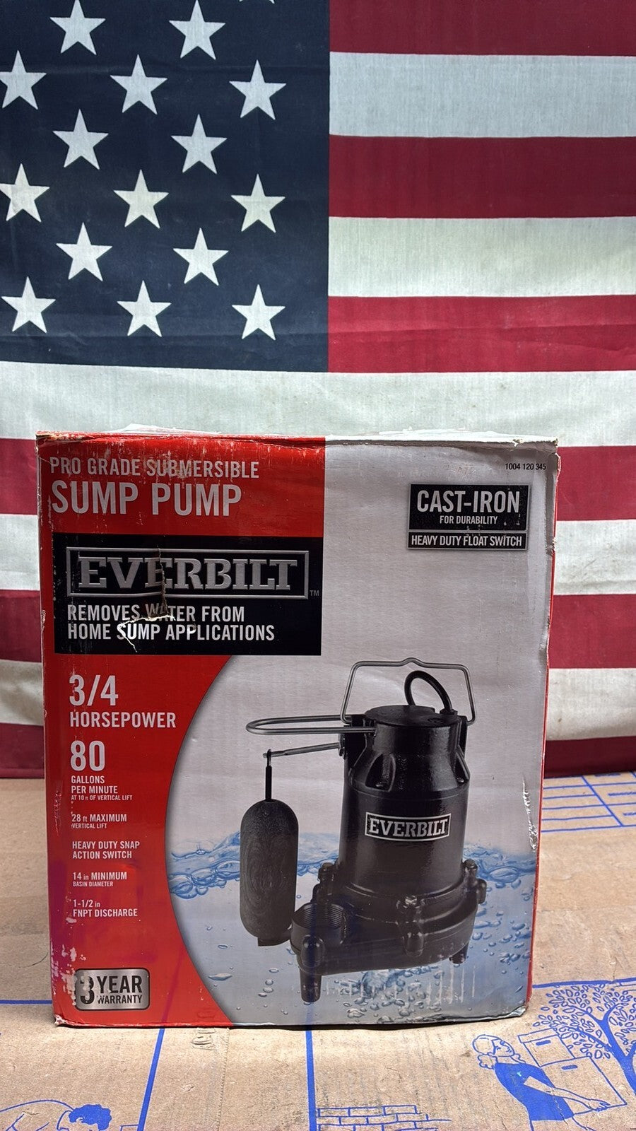 Everbilt HDS50 1/2 HP Cast Iron Sump Pump Model OPEN BOX.