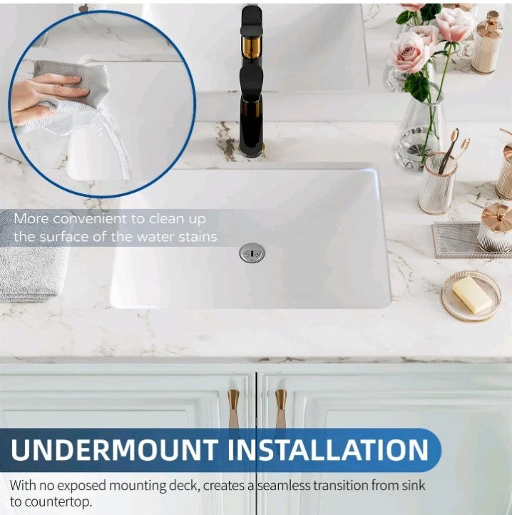 Hugsleek HUG-YS1813X 18x13 Undermount Bathroom Sink White Ceramic Rectangle Base