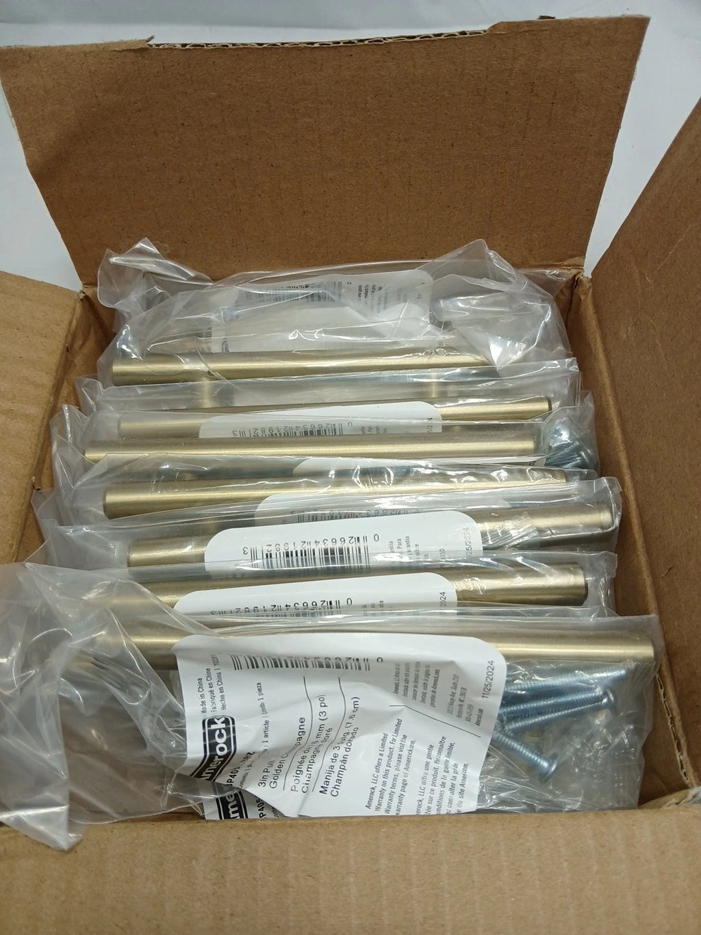 (10-pack)Amerock Bar Pulls 3 in. (76mm) Modern Golden Champagne Bar Cabinet Pull